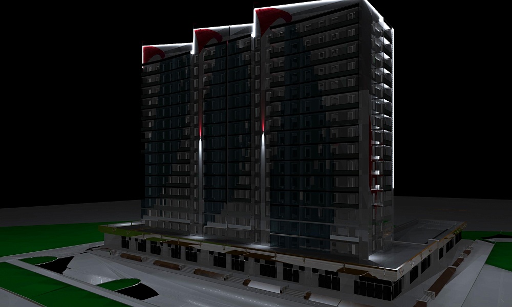 Архитектурное освещение ЖК Алые Паруса, г. Ангарск